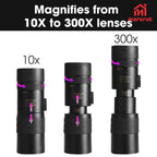 Zoom Lens for iPhone Android, 4K 10-300x40mm Compact Monocular Telescope Mini for Stargazing Space Lover Night Vision Bird Watching Hunting, Super Zoom Monoscope (Smartphone Holder&Tripod Included)