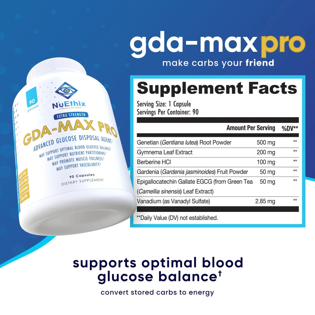 NuEthix Formulations GDA-MAX PRO, Double Berbine HCL Supplement, Supports Glucose Metabolism, Weight Management, Immune Support, Heart Health - Non GMO, Gluten Free, Dairy Free, 90 Count