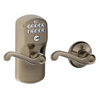 Schlage Plymouth Keypad Lock with Lever Handle, Electronic Keyless Door Entry, Auto‑Lock Enabled, Antique Pewter, FE575 PLY 620 FLA