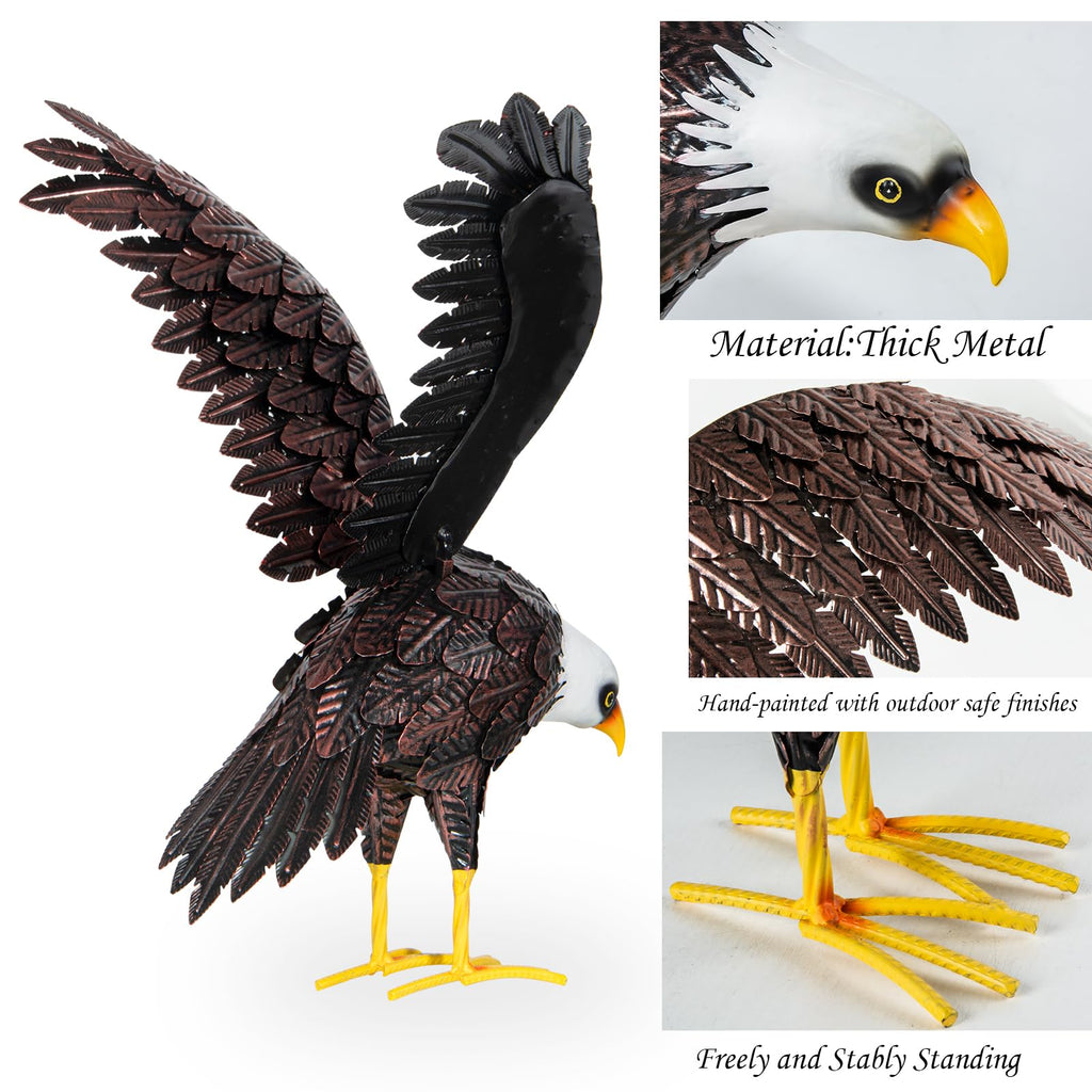 Bald Eagle Statue Garden Sculpture, Metal Yard Art Eagle Decoration, Large Eagle Outdoor Statues for Garden Yard Lawn Decoration