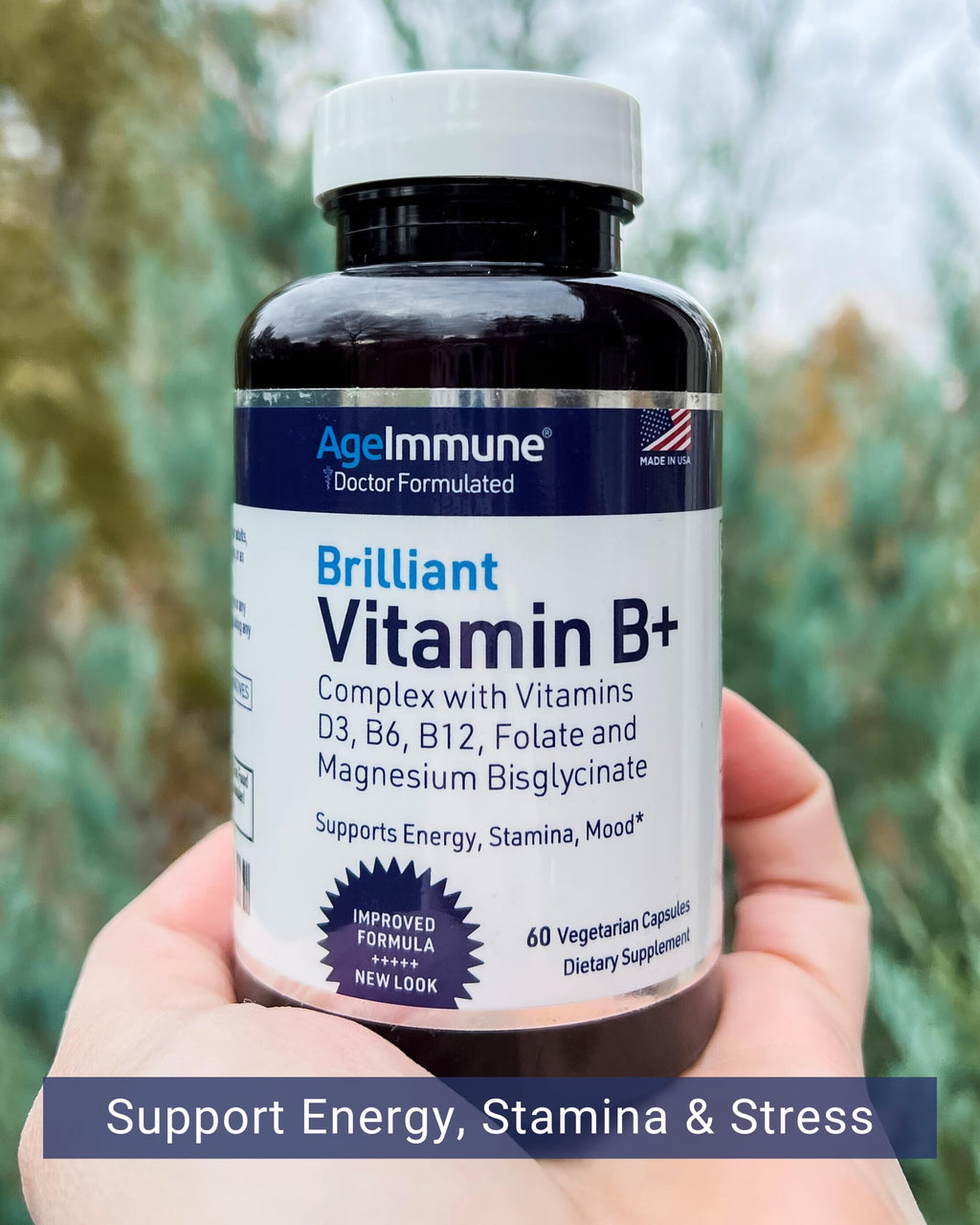 Magnesium Folate AgeImmune Vitamin B Complex with Vitamin D3 B12 B6 Magnesium ...