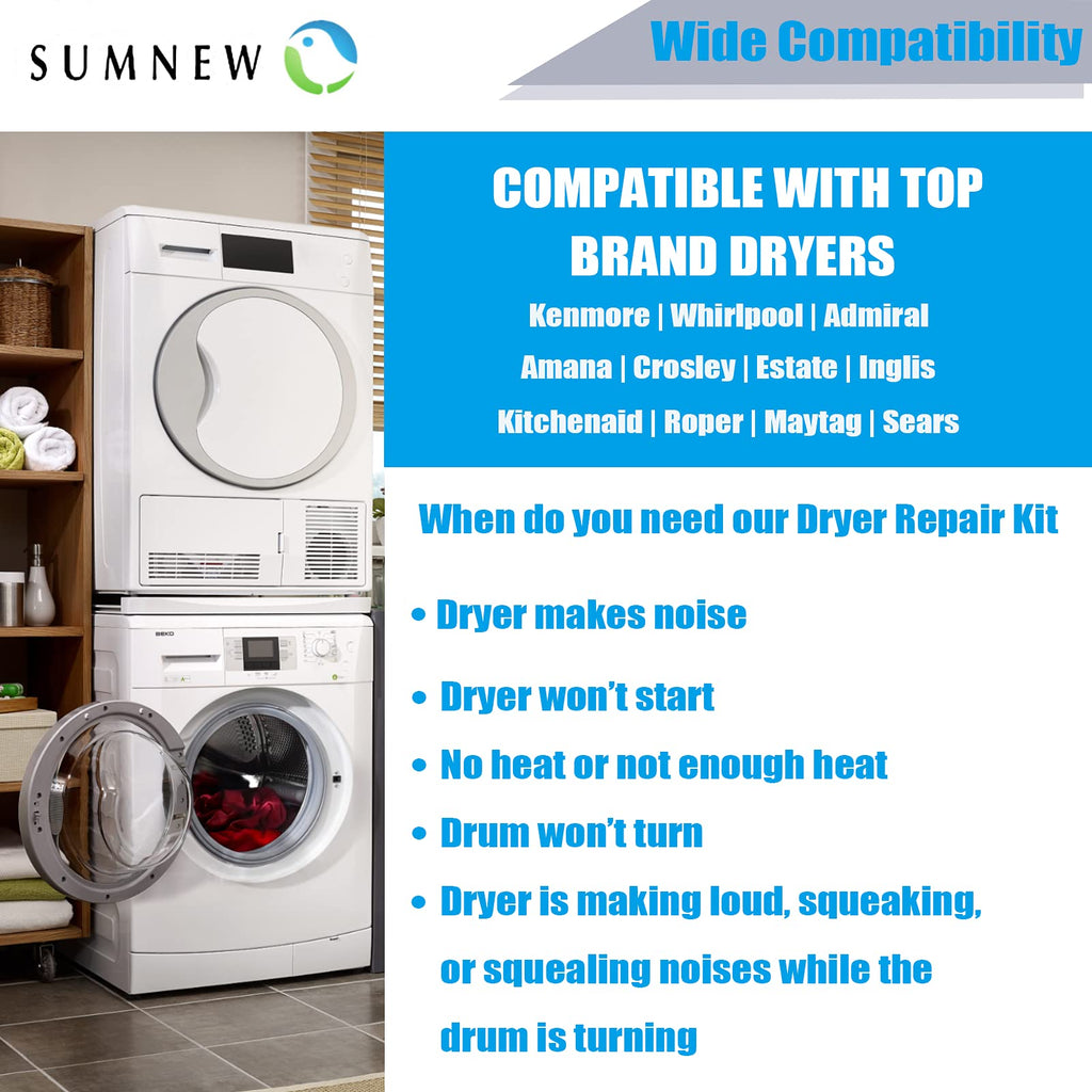【Belt Upgraded】4392065 Dryer Repair Kit,Including Rollers 349241t,Idler 691366,Belt 341241,Replacement Parts for whirlpool,kenmore,admiral,amana,crosley,estate,inglis,kitchenaid,roper,maytag