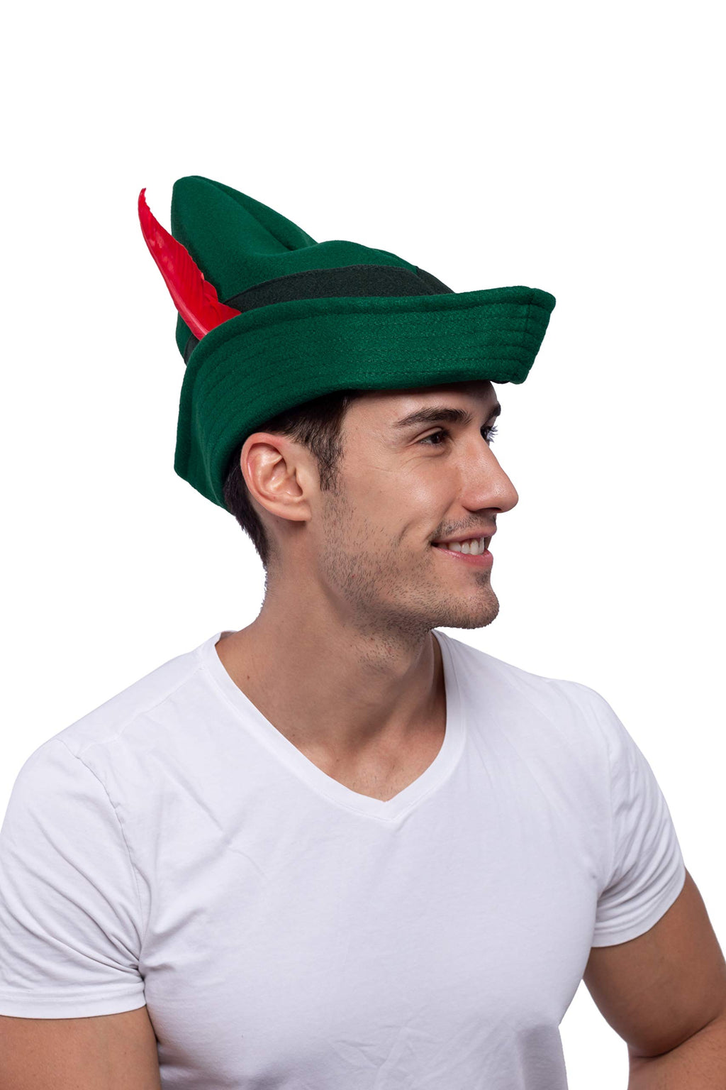 Spooktacular Creations Felt Robin Hood Hats with Feather, Alpine German Hat, Green Tyrolean Costume Accessory for Halloween Dress Up Party Favor, One Size Fits all for Adult
