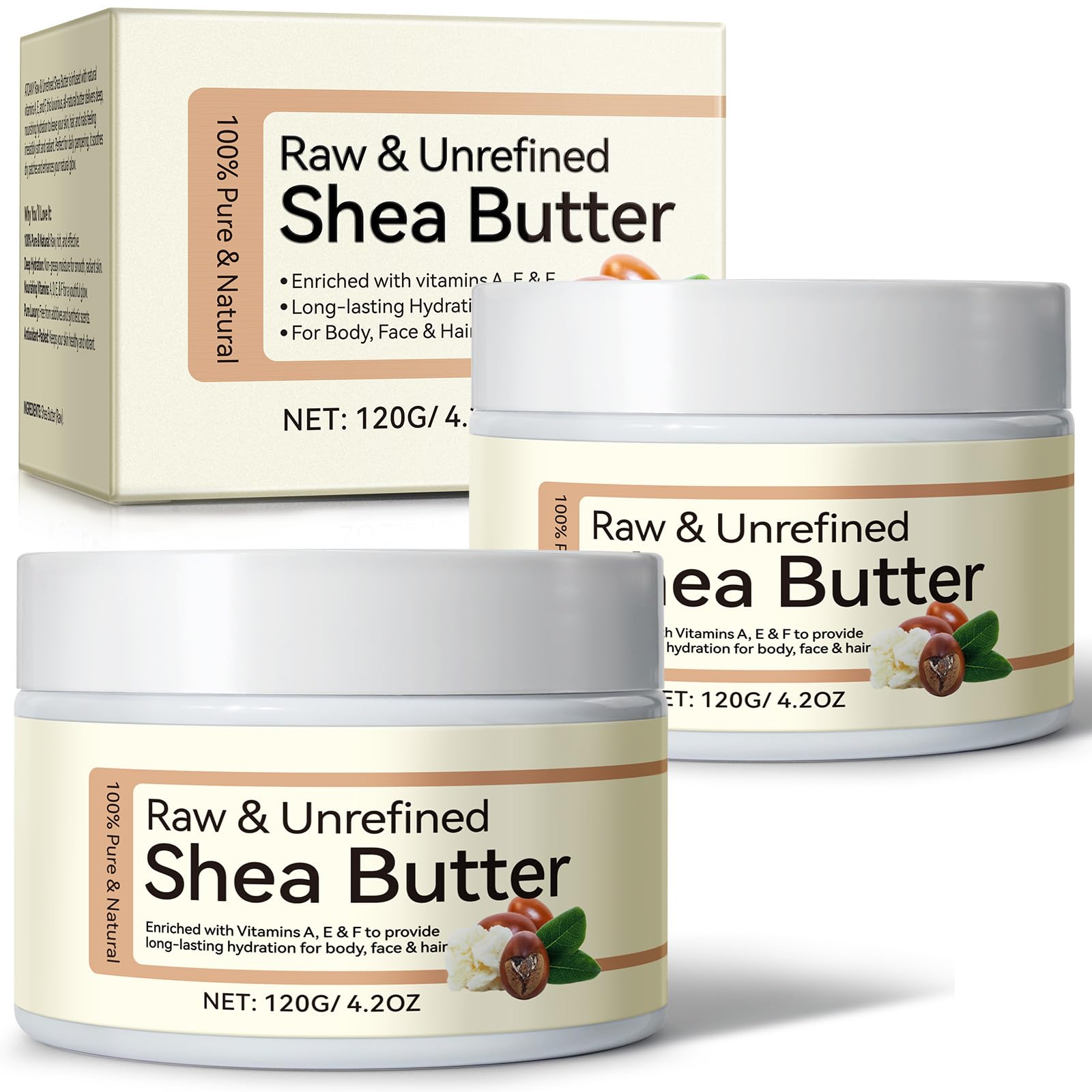 Rulviou 2 Pack Shea Butter Raw Organic,Pure Shea Butter Unrefined for Skin and Hair Moisturizing - 100% Natural Vitamin A, E & F