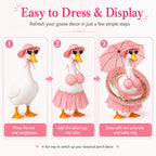 DaGailen Summer Porch Goose Outfits 23 Inch, Pink Polka Dot Porch Goose Bikini Set with Parasol Umbrella, Swim Ring, Sun Hat and Heart Sunglasses, Porch Goose Accessories for Yard Garden Patio Decor