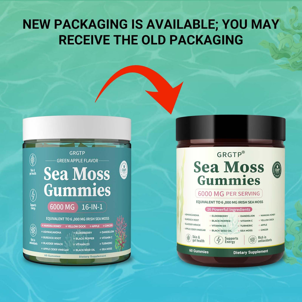 Sea Moss Gummies 16-in-1 - Ashwagandha Black Seed Oil Bladder Wrack Turmeric Vitamin C & D3 with Manuka Burdock Root Dandelion Yellow Dock Natural Detox & Liver Health Immune Support, Energy Boost