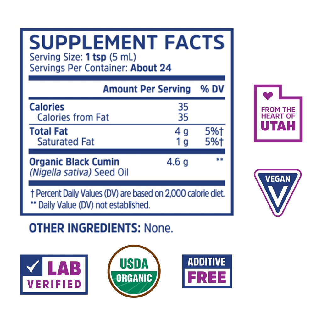 ZHOU Organic Black Seed Oil - Black Cumin Seed Oil Cold Pressed, Nigella Sativa, Pure Unrefined Blackseed Liquid, Premium Supplement for Health with Thymoquinone, Omega 3 6 9-4 Fl Oz (Pack of 1)