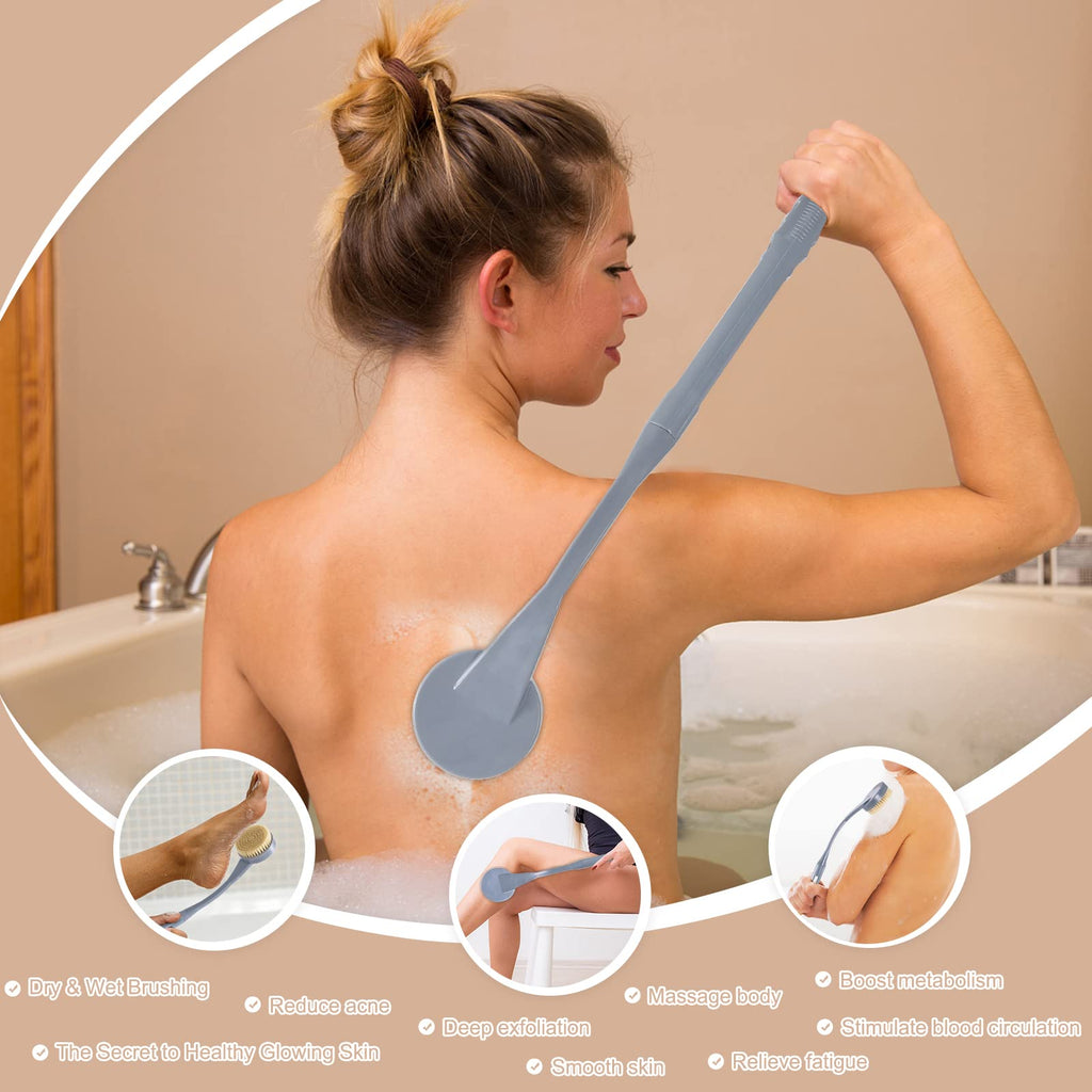 Back Brush Long Handle for Shower, 20.5” Back Bath Brush for Shower, Back Scrubber, Exfoliation and Improved Skin Health for Elderly with Limited Arm Movement, Disabled, Pregnant Women
