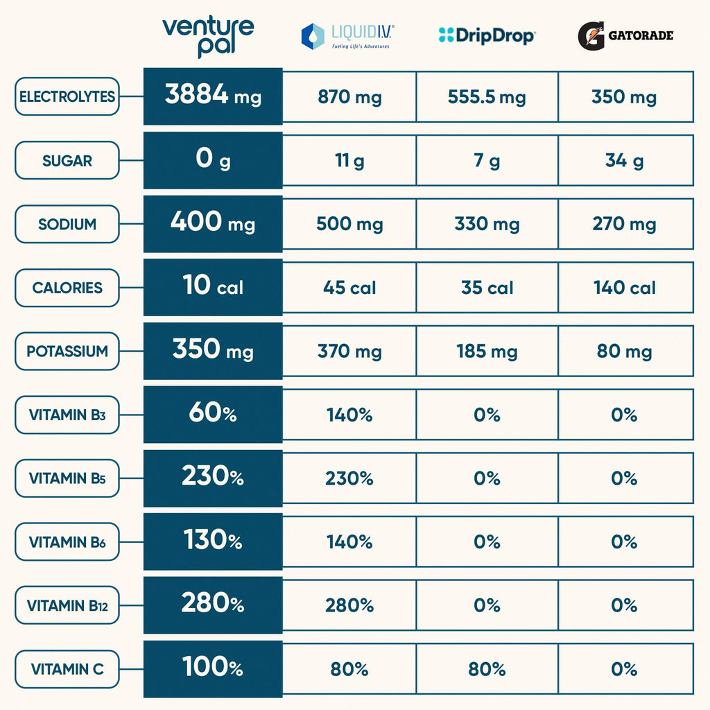 Venture Pal Sugar Free Electrolyte Powder Packets - Liquid Daily IV Hydration Packets for Rapid Rehydration | 7 Electrolytes & 5 Vitamins | Keto Friendly | Non-GMO | Vegan | Fast Dissolve | 16 Sticks