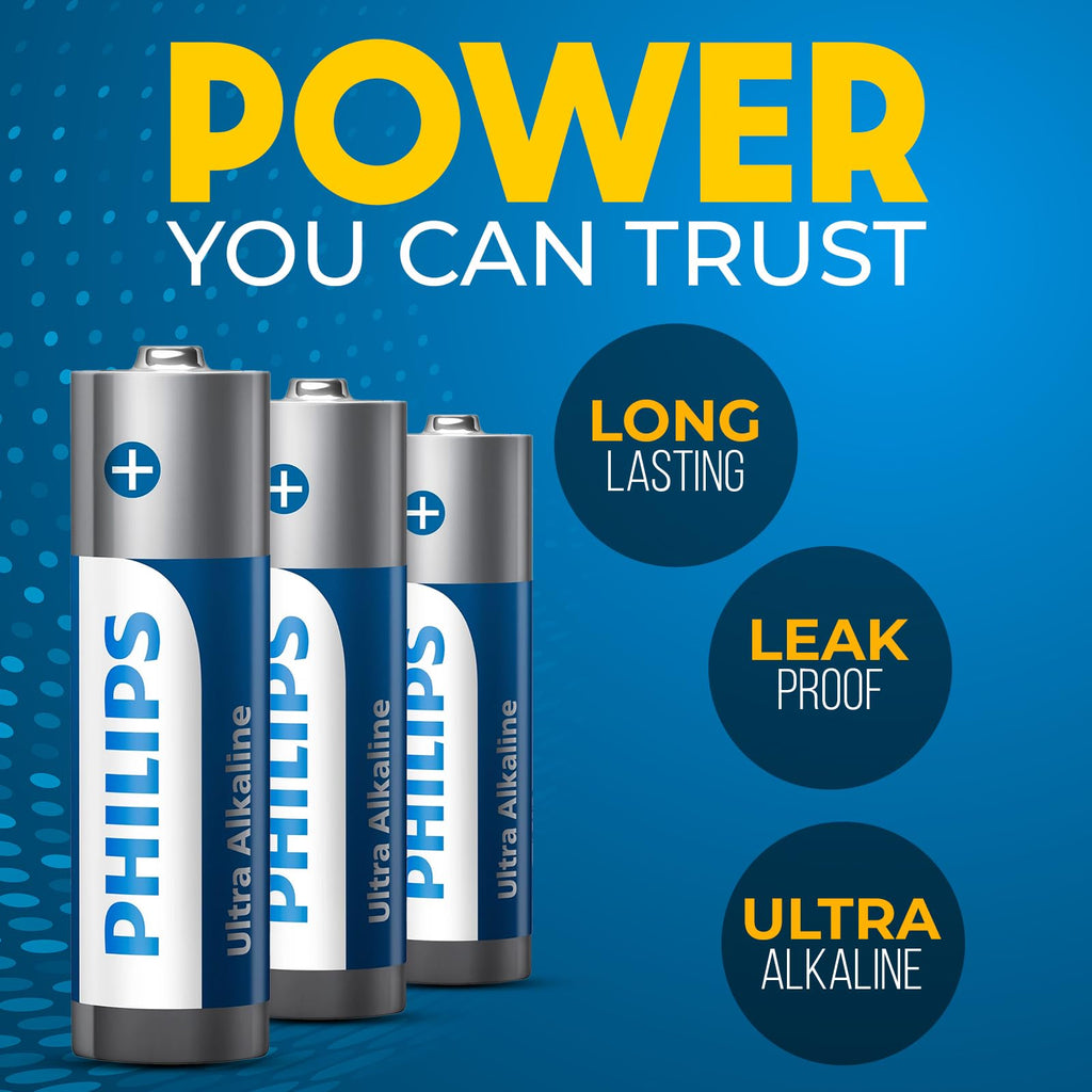 PHILIPS AA Batteries 36 Pack | 1.5v Ultra Alkaline Double A Battery | 132% More Power Then Industry Standard | Long-Lasting | 10-Year Shelf Life | Ideal for Indoor & Outdoor Use | Premium Performance.