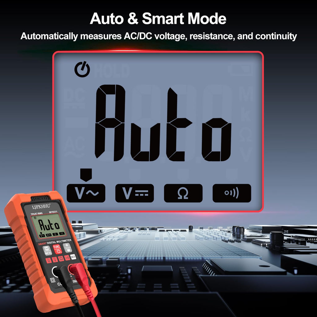 Digital Multimeter Volt Meter TRMS 4000 Counts Auto-Range NCV Voltage Multi Tester Smart Electrical Car Battery Voltmeter AC/DC Volt, Ohm Resistance, Continuity with Test Leads Large LED Backlight