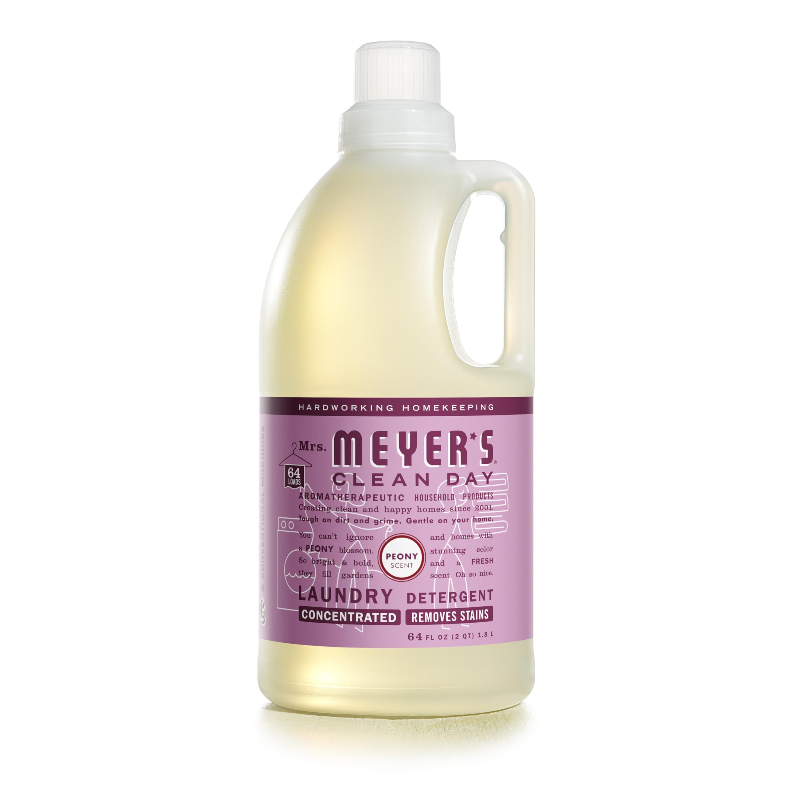 MRS. MEYER'S CLEAN DAY Liquid Laundry Detergent, Infused with Essential Oils, Peony, 64 oz (64 Loads)