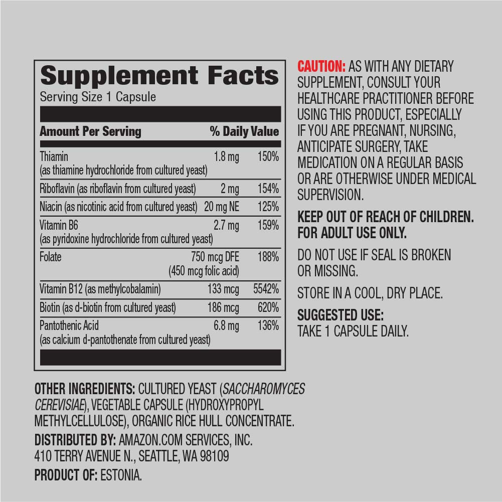 Amazon Elements B Complex, High Potency, 83% Whole Food Cultured, Supports Immune and Normal Energy Metabolism, Vegan, 2 Month Supply (Packaging May Vary),65 Capsules (Pack of 2)