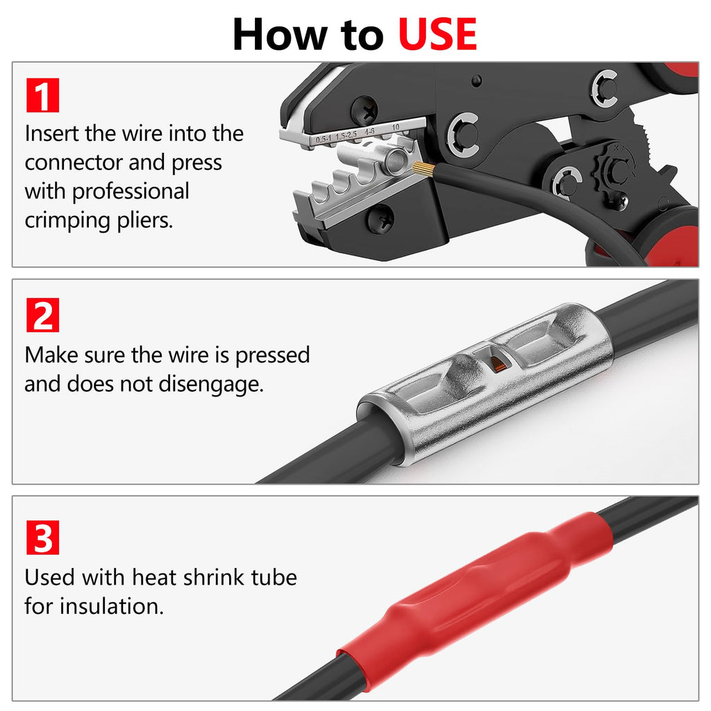 BAALA 520 PCS Non Insulated Butt Connectors Kit,26-8 Gauge Butt Splice Connector Uninsulated Wire Splice Connectors, Tinned Copper Marine Grade Seamless Barrel Crimping Butt Terminals