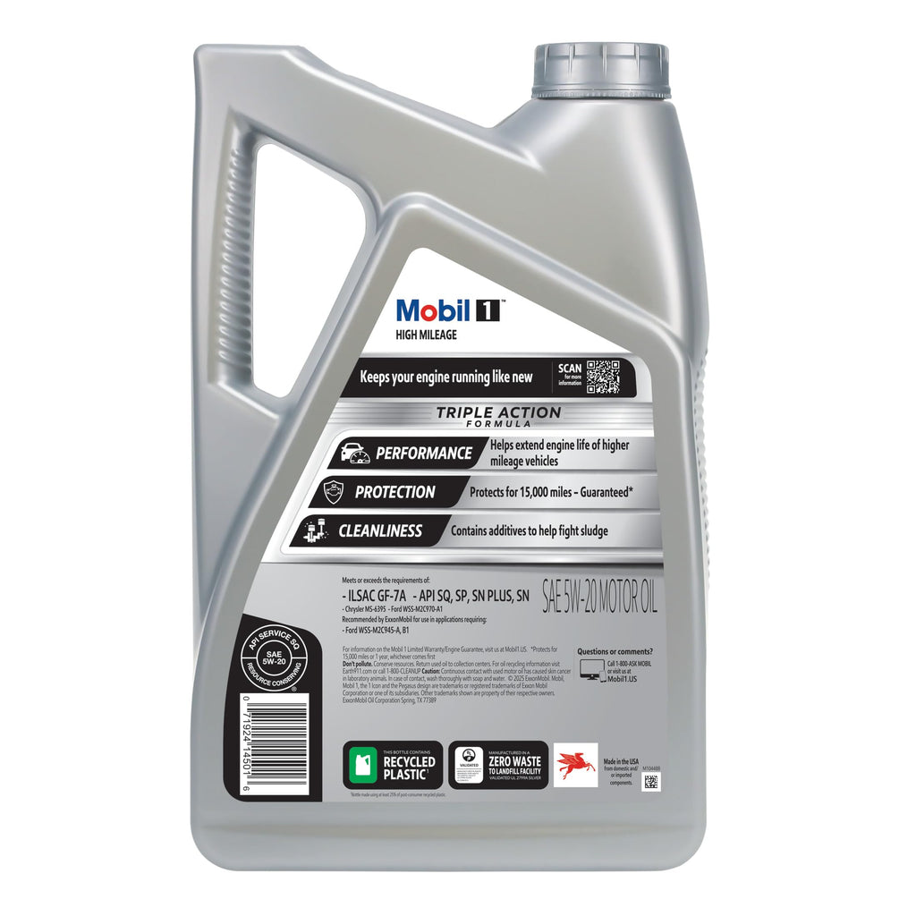 Mobil 1 High Mileage Full Synthetic Motor Oil 5W-20, 5 Quart