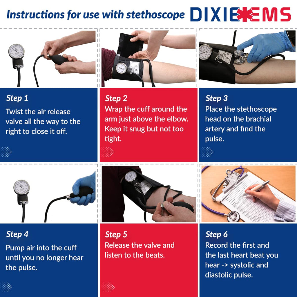 Dixie Ems Deluxe Aneroid Sphygmomanometer Blood Pressure Set W/Adult Cuff, Carrying Case and Calibration Tool - Navy