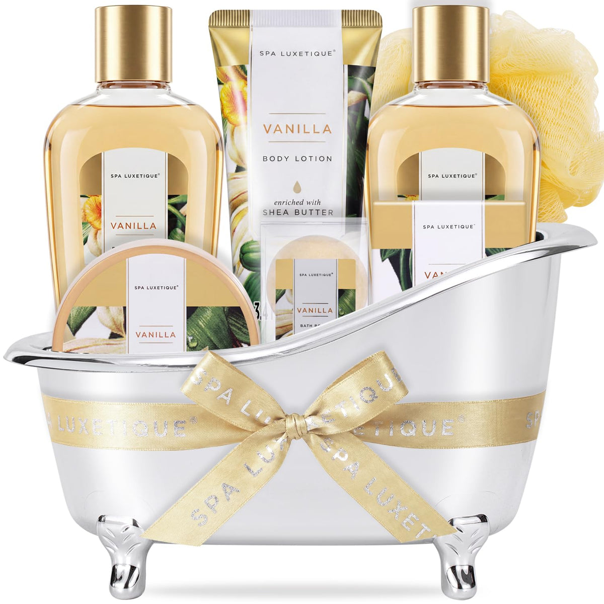 Gift Baskets for Women, Spa Luxetique 8 Pcs Vanilla Birthday Bath and Body Set, Self Care Kit for Her, Including Bubble Bath, Shower Gel, Body Lotion Christmas Gifts for Mom