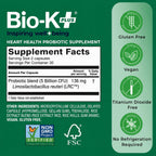 Bio-K+ Probiotics for Heart Health with Limosilactobacillus reuteri LRC – Heart Health Probiotic for Cardiovascular Support, 5 Billion CFU, Vegan, Shelf-Stable – 60 Capsules