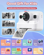 Dylanto Instant Print Camera for Kids,2.4 Inch Screen Kids Instant Cameras, Christmas Birthday Gifts for Girls Age 3-12, Portable Toddler Toy for 3 4 5 6 7 8 9 10 Year Old Girls Boys White