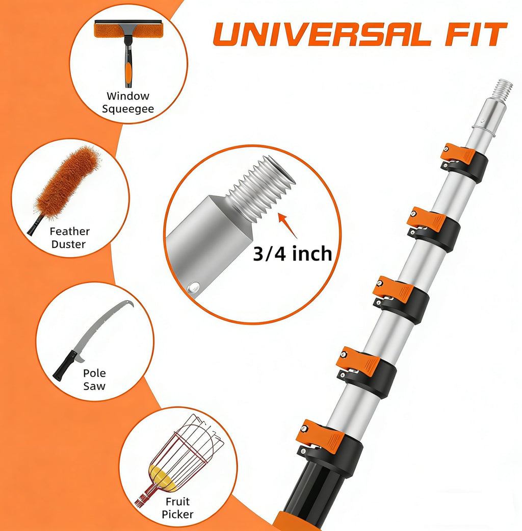 30FT Manual Pole Saw for Tree Trimming, 5-24FT Telescoping Extension Pole with Flip-Lock & Screw Dual Locking, 19" 3X Detachable Pruning Saw Head, Yard Maintenance Pruner for Garden Palms Shrubs