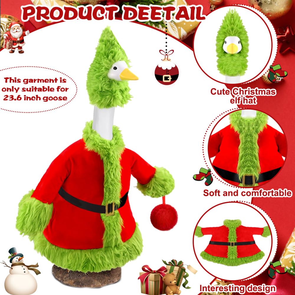 Teeanzo Christmas Winter Goose Outfit for 23" Porch Goose Holiday Red Green Cloths Costume Xmas Winter Outdoor Garden Patio Yard Lawn Art Decoration