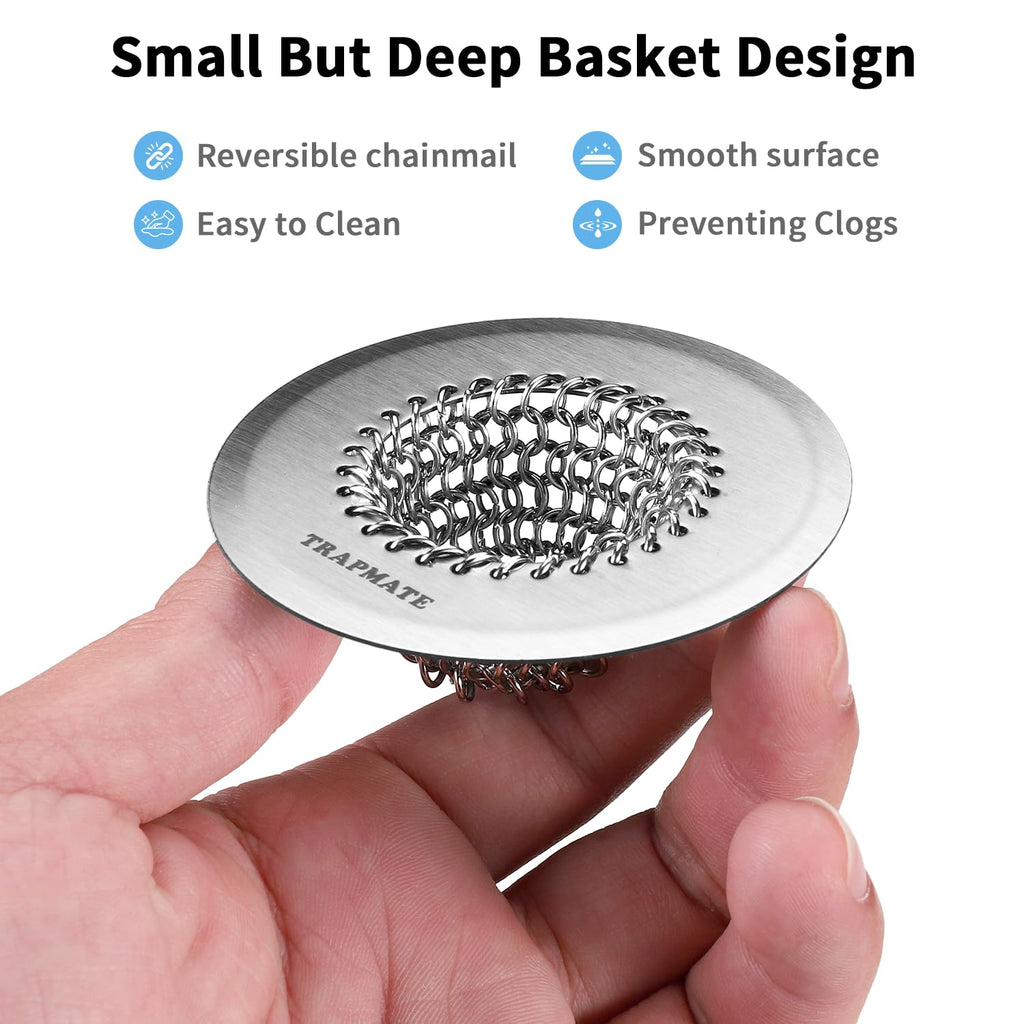 TRAPMATE Shower Drain Hair Catcher, 2.8" Fast Drainage Bathtub Stopper Drain Strainer Kit, Stainless Steel Shower Drain Cover, Bathtub Drain Protector for Sinks & Tubs (Patented Product)