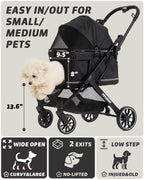 797Audio Dog Stroller for Small Medium Dogs,Pet Stroller for Cats Puppy Up to 121lbs,Foldable,One Click Folding,4 Wheel Shock Absorption,Adjustable Canopy with Sun Shades,Removable Washable Pad(Black)