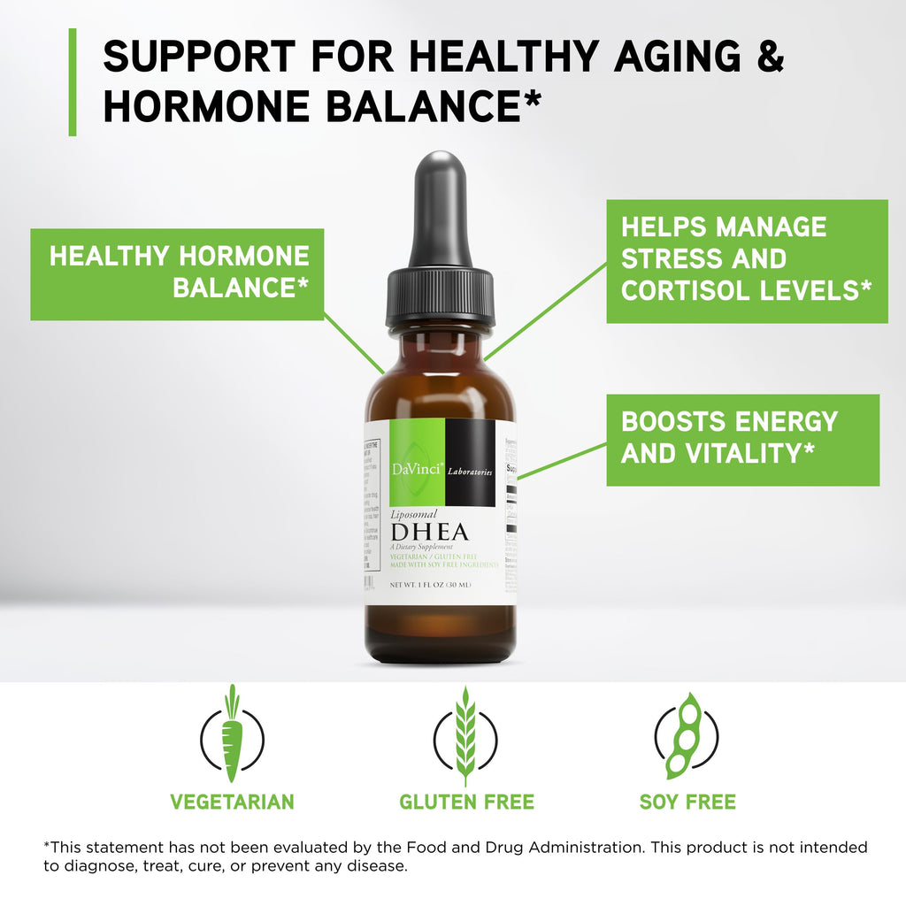 DAVINCI Labs Liposomal DHEA - Liquid Dietary Supplement to Support Immune System, Thyroid Health and Healthy Hormone Levels* - with DHEA (Dehydroepiandrosterone) and Stevia Leaf Extract - 30 ml