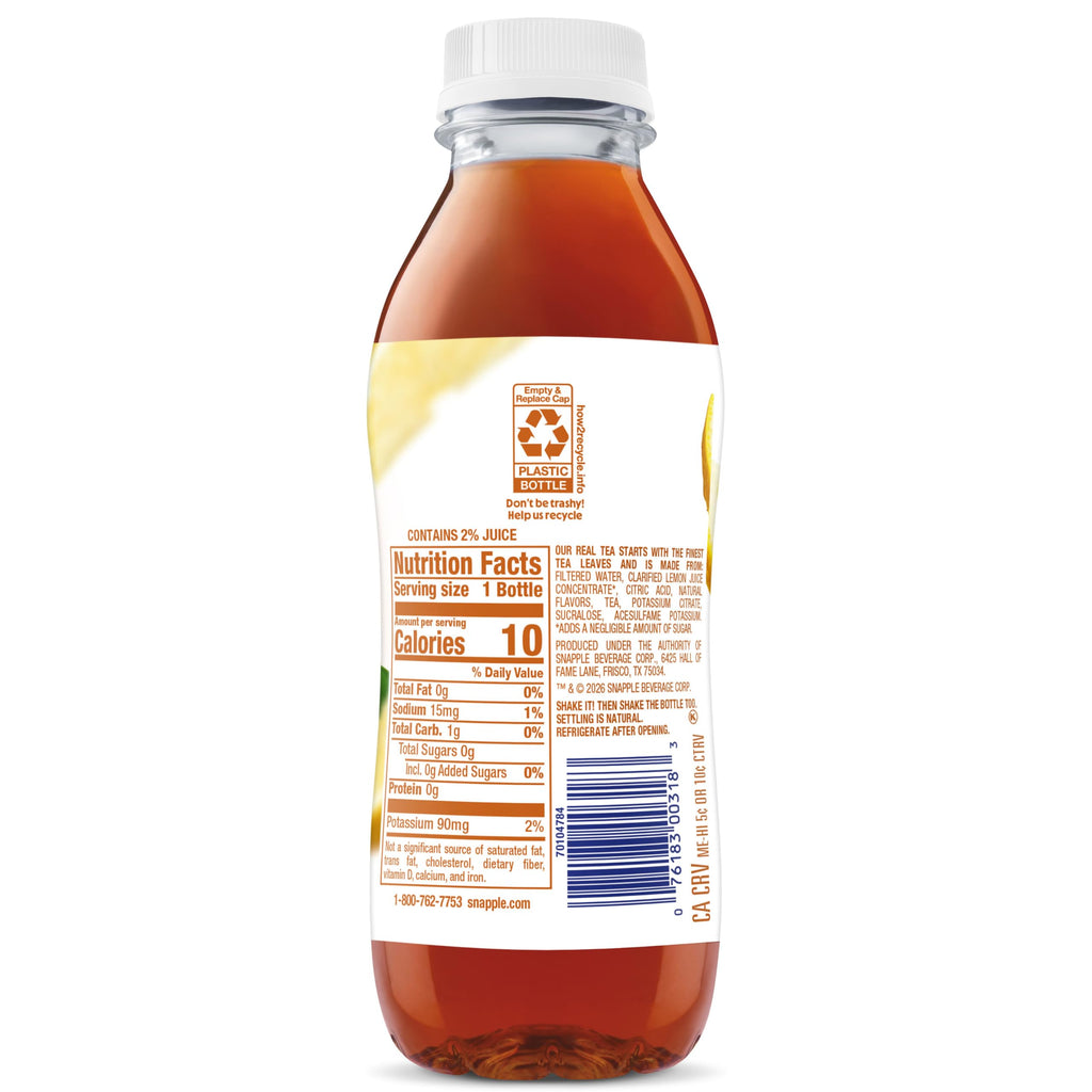 Snapple Zero Sugar Half 'n Half Lemonade Tea, 16 Oz Bottles, 12 Count