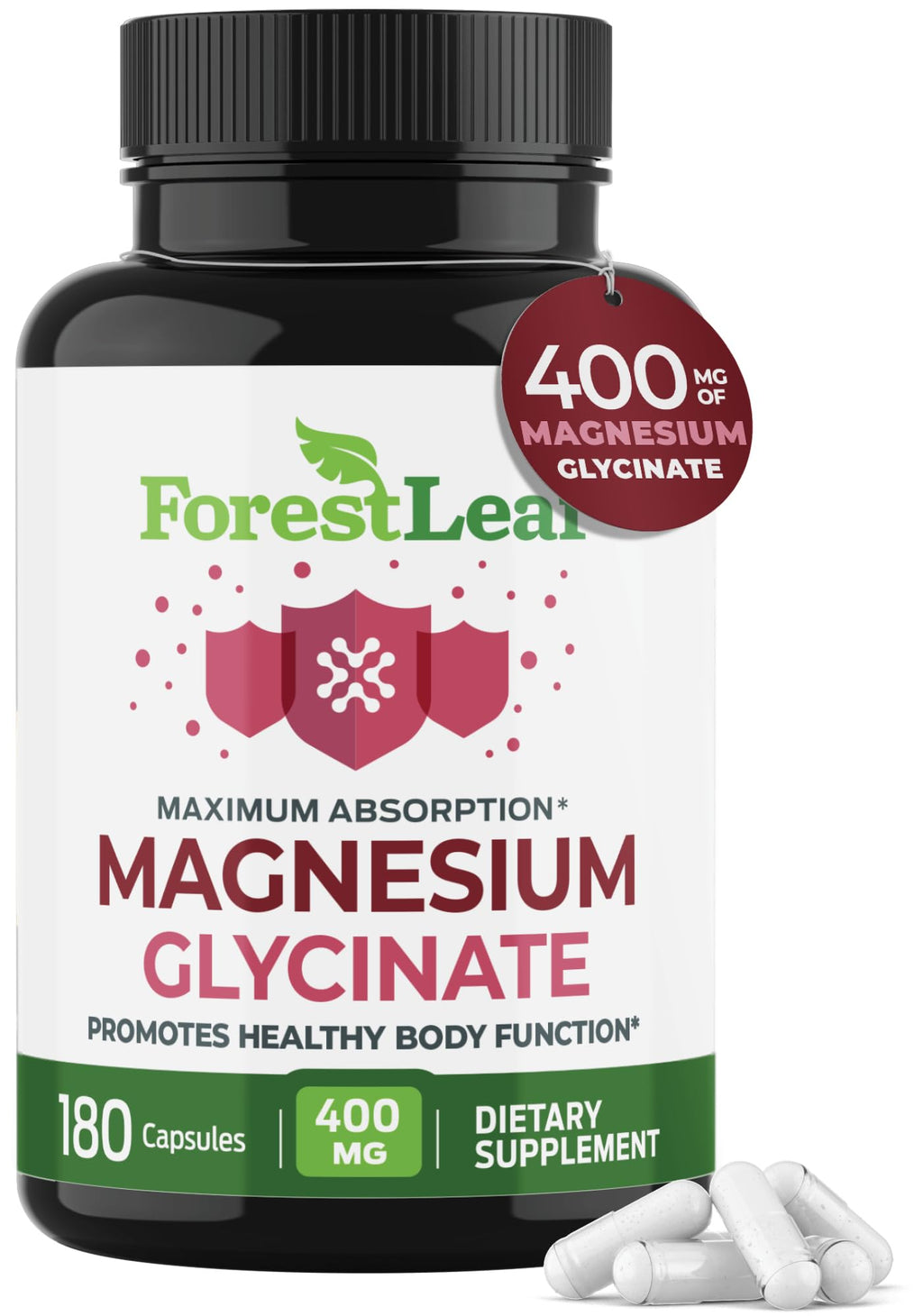 Pure Magnesium Glycinate 400mg Serving - High Absorption Magnesium Glycinate - Mag Bisglycinate for Stress, Bones, Muscles, Nerves, Relaxation & Heart Health, Non GMO & Gluten Free - 180 Capsules