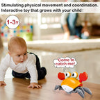Plnmlls Crawling Crab Baby Toy - Tummy Time Toys-with Music and LED Light,Built-in Rechargeable Battery and Volume Can be Turned Off for 0-6 6-12 12-18 36 Months Walking Toddler Birthday Gift(Orange)