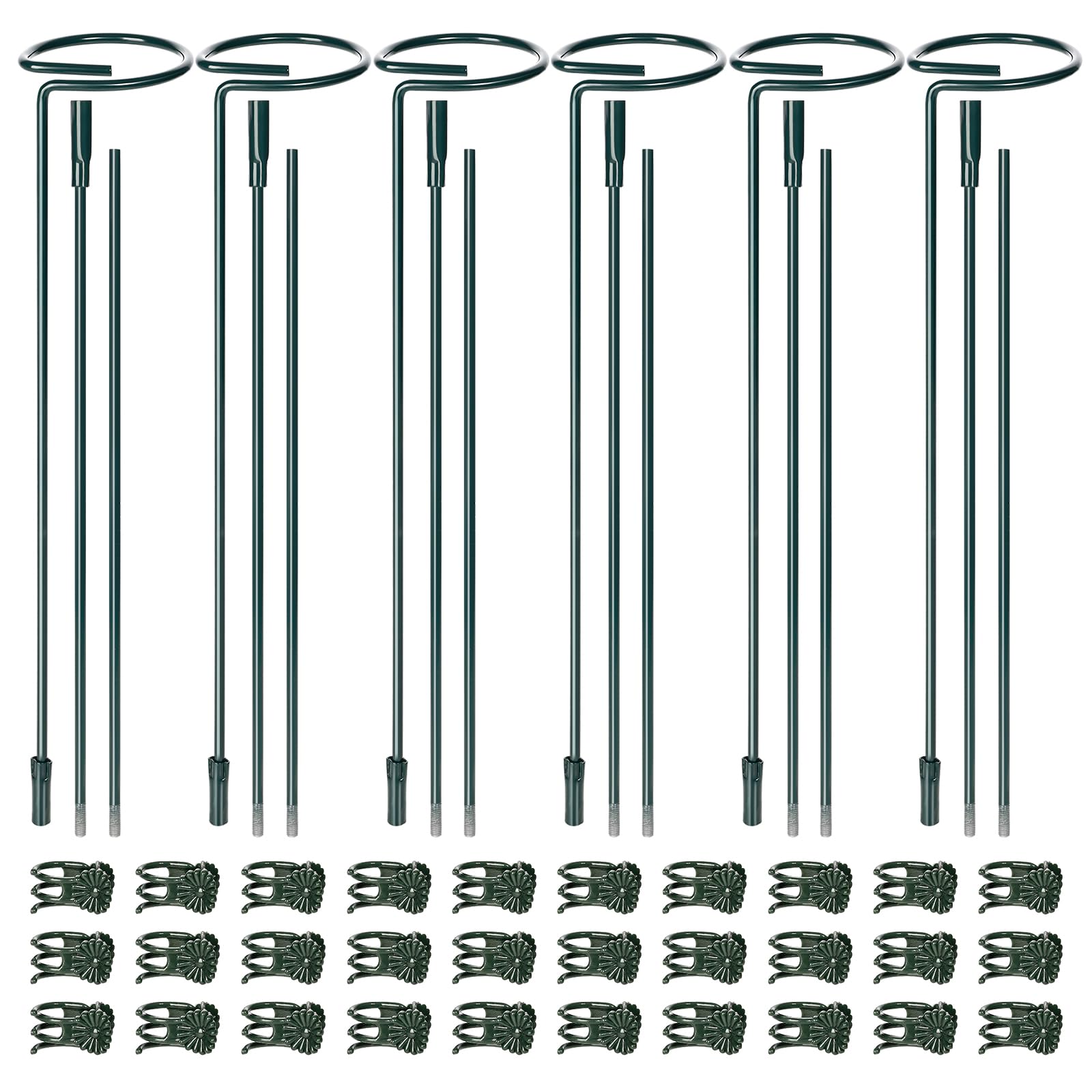 Mwellewm 6 Sets Plant Stakes 12/25/36 Inch Adjustable Plant Support Stakes Tall for Indoor Outdoor Plant Holder Stick Steel Garden Stem Pole Amaryllis Stakes with 30 Clip for Tomato Orchid Lily Flower