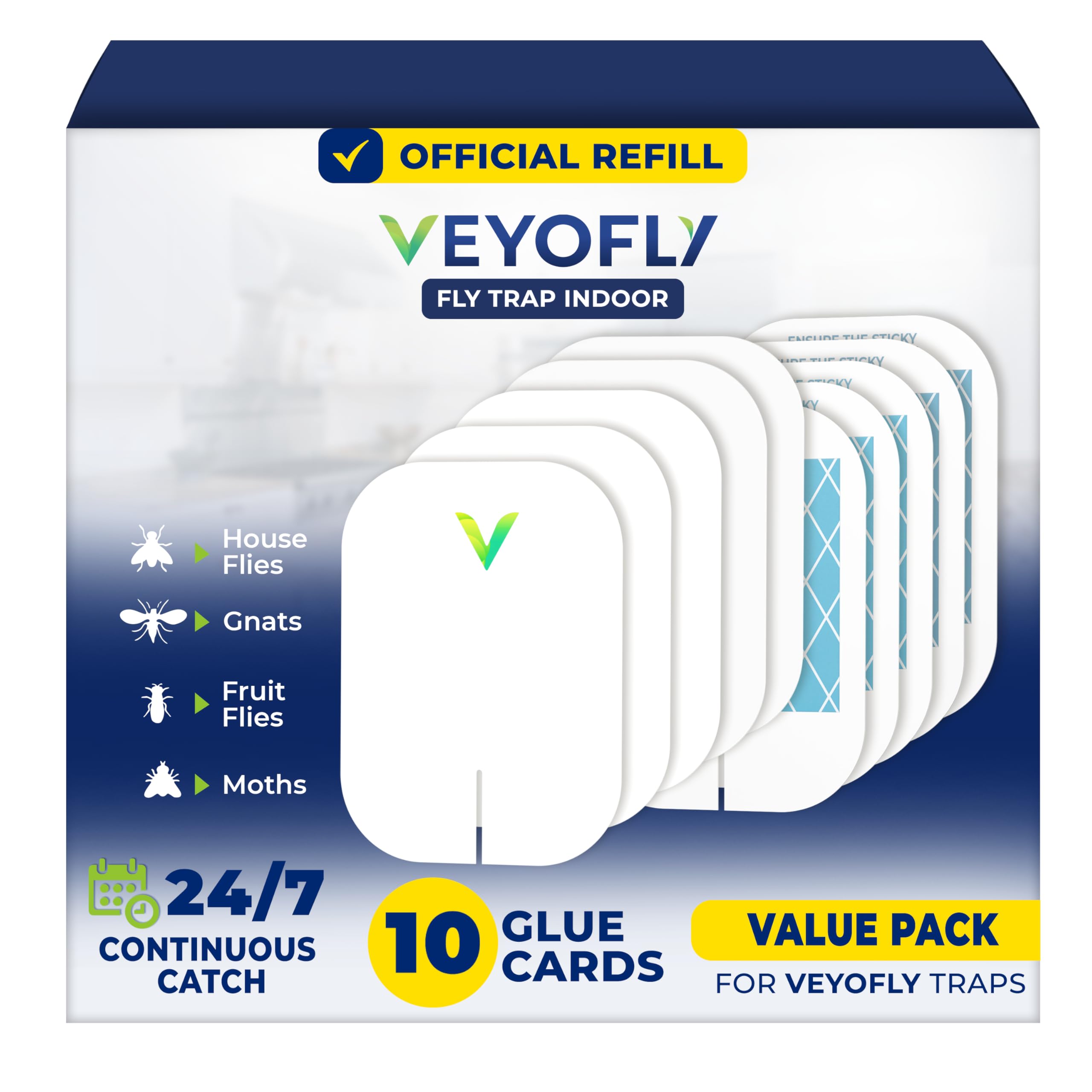 VEYOFLY Fruit Fly Traps for Indoors Official Refill, Gnat Trap Indoor Plug in, Bug Traps, Flying Insect Trap, Gnat Traps for House Indoor, Fly Trap Indoor for Home, Mosquito Catcher, Pack 10 Refills