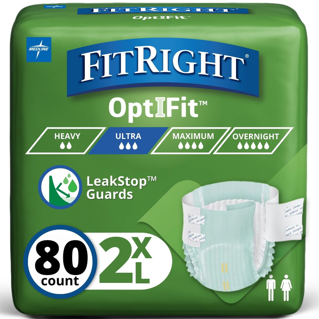 FitRight Ultra Adult Diapers, Disposable Incontinence Briefs with Tabs, Heavy Absorbency, XX-Large, 60"-69", 4 packs of 20 (80 total)