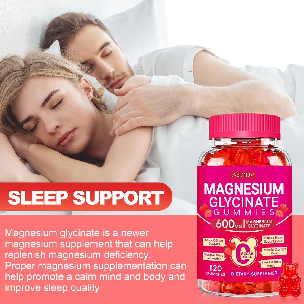Magnesium Glycinate Gummies 600mg, Chewable Sugar Free Potassium Magnesium Gummies with Magnesium Glycinate, Vitamin D, B6 and CoQ10 for Sleep, Relaxation, Brain and Muscle, 60 Days Supply