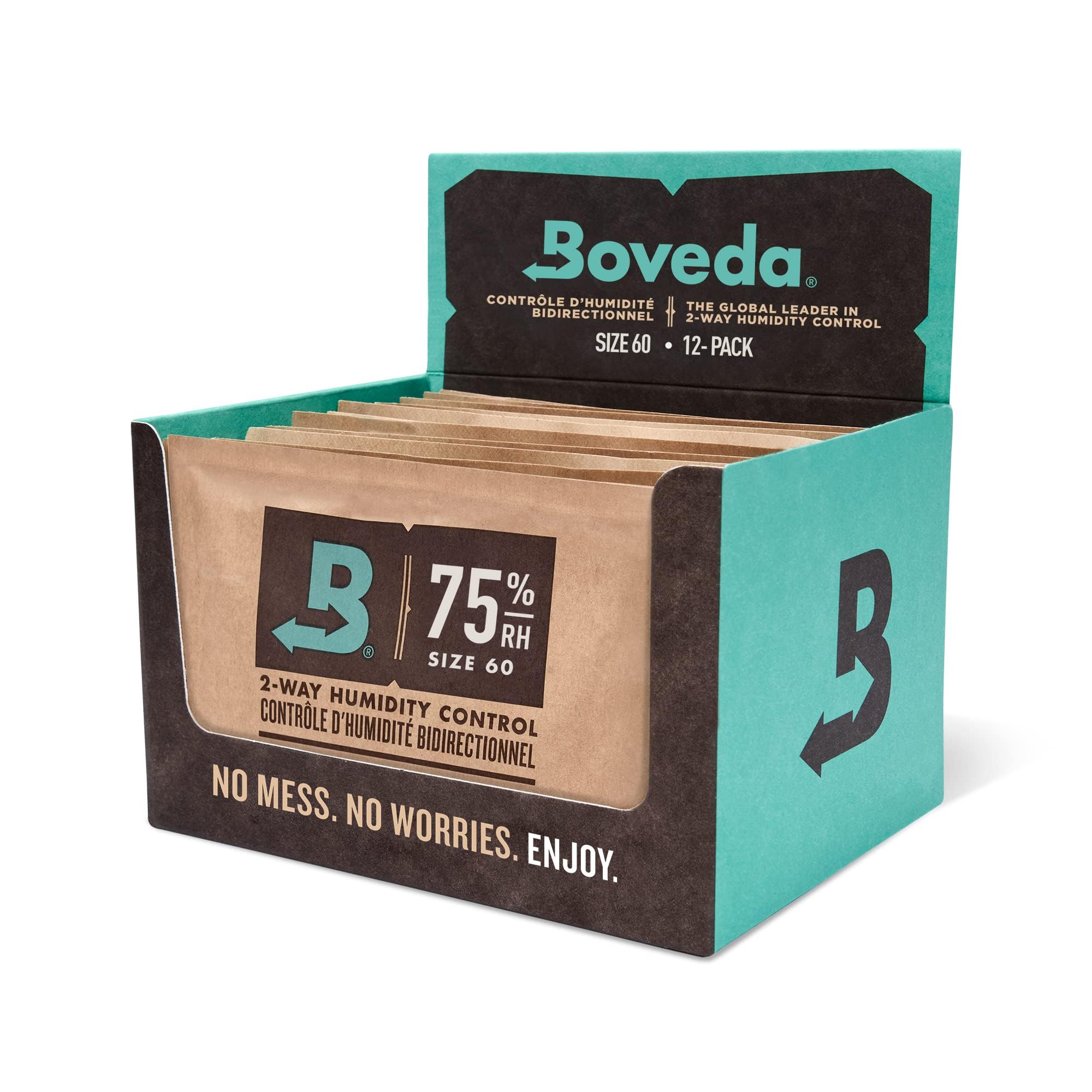 Boveda 75% Two-Way Humidity Control Packs – Size 60 – 12 Pack – Fix Major Moisture Loss/Low RH in Non-Plastic Humidifier – Moisture Absorbers – Individually Wrapped Hydration Packets
