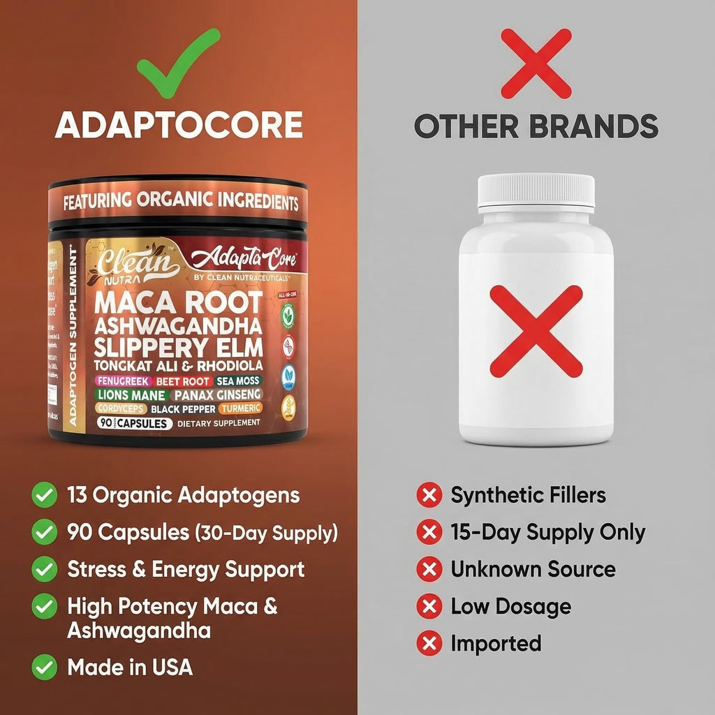Clean Nutra Organic Maca Root Capsules for Women + Ashwagandha Slippery Elm Tongkat Ali Rhodiola Rosea Fenugreek Beet Root Sea Moss Ginseng Black Yellow Red Maca Powder Supplement 90 Pills