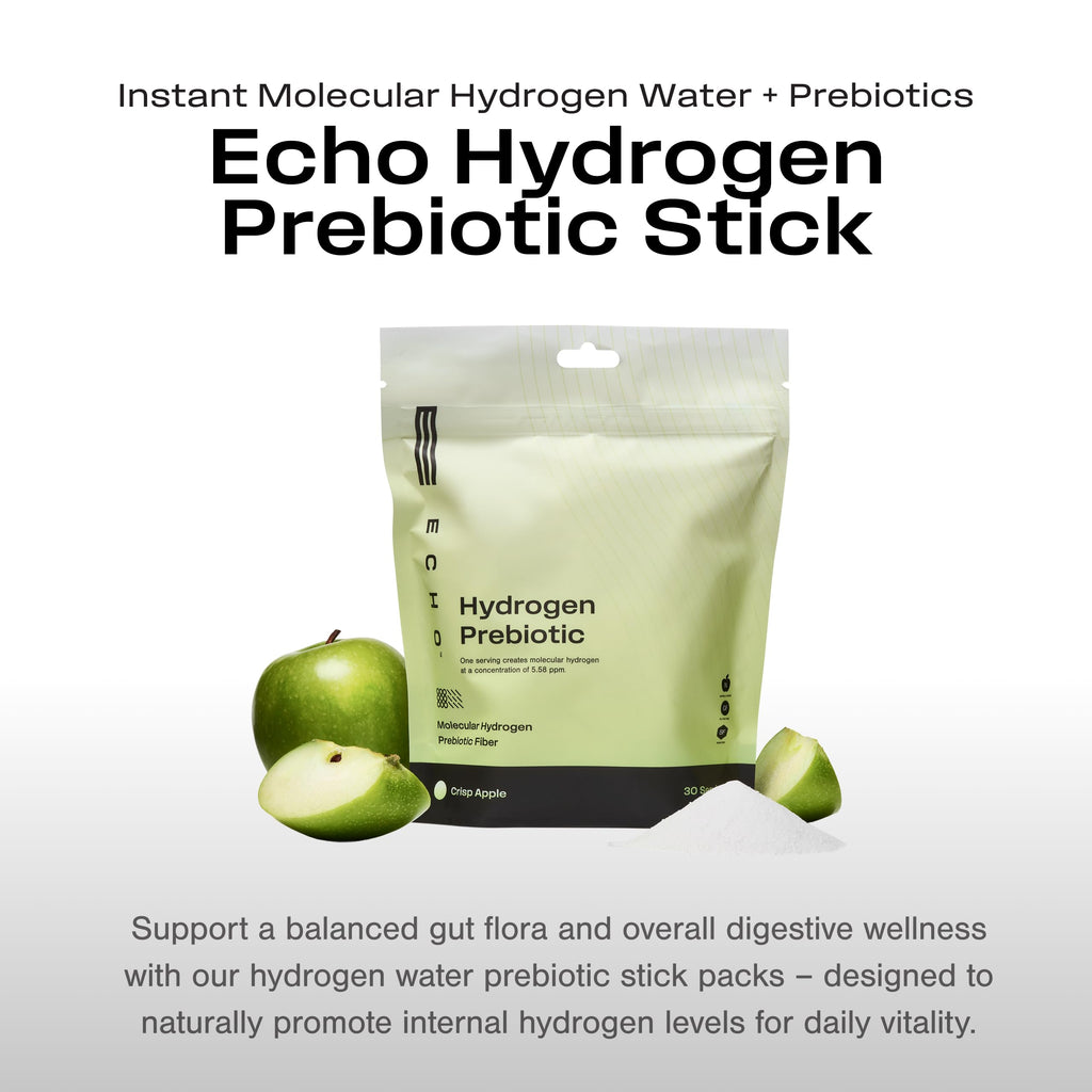 Echo Molecular Hydrogen Drink Mix - 16 PPM - On-The-Go Gut Health Mix for Instant Hydrogen Water with Magnesium + Prebiotic Fiber - Crisp Apple Flavor - 30 Count