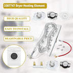 WP3387747 3387747 Dryer Heating Element Kit-Compatible With Whirlpool Cabrio Kenmore He2 Kenmore Elite He3 Maytag Dryers- GEW9250PW0 GEQ9800PW1 WD05X30818 GEQ9800PW2 GEQ9800PW1 MEDB835DW4 By TOMOON