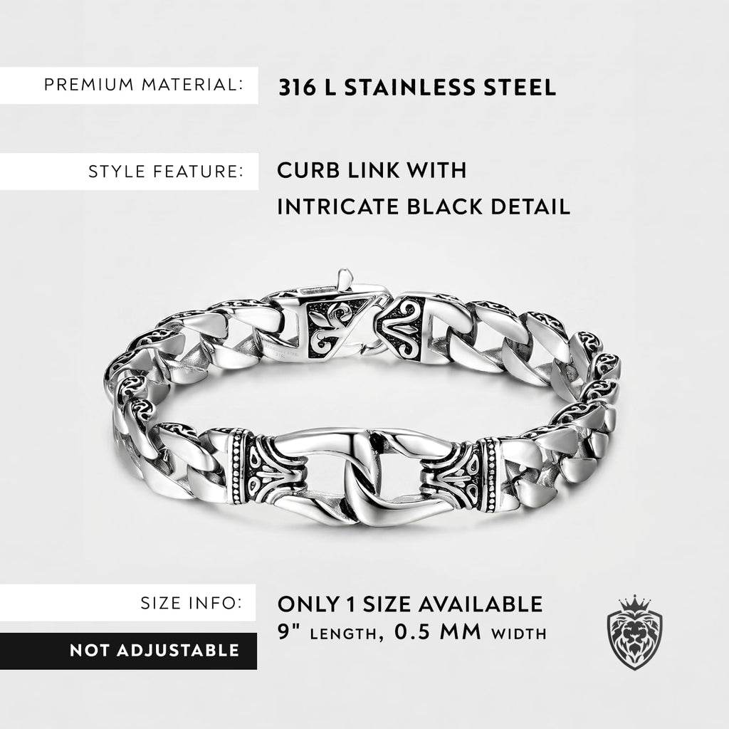 Urban Jewelry Men’s 316L Stainless Steel Link Bracelet, Black & Silver, 8.5" Length, Heavy Chain, Scratch Resistant, Hypoallergenic, Gift Ready