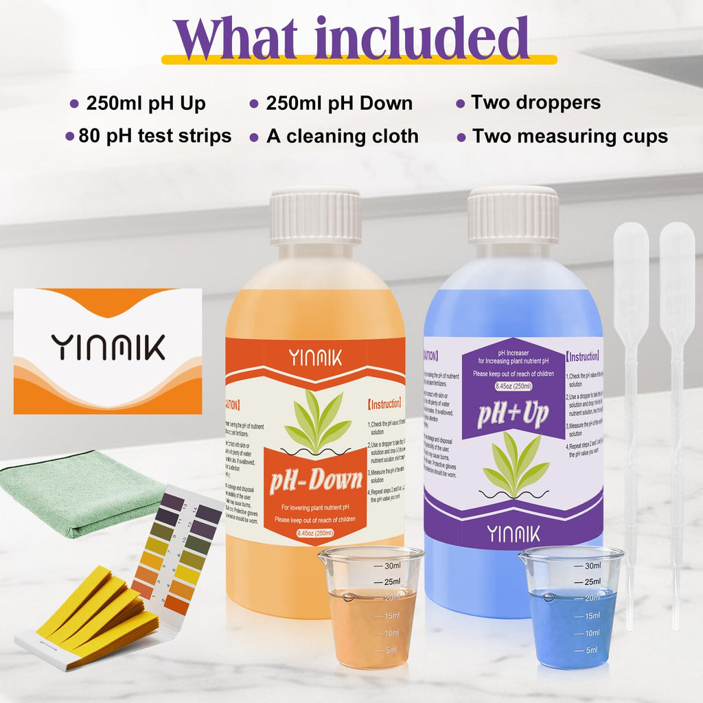 YINMIK General Hydroponic pH Up Down Liquid, pH Control kit Adjust pH Level