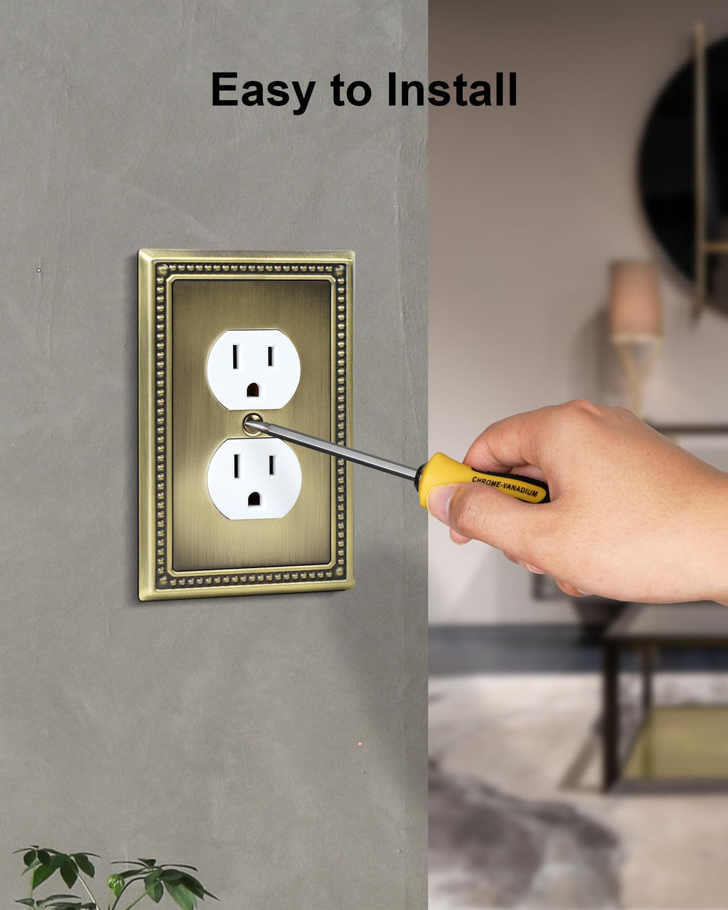 TREEWELL 6-Pack Duplex Outlet Cover Plate, Antique Brass Metal Wall Plates for Electrical Outlets, 1 Gang Receptacle Cover, Pearls Decorative Switch Plates and Outlet Covers