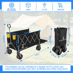 57" L Large Collapsible Foldable Wagon with Tailgate & Brake, 500LBS Heavy Duty Beach Wagons with All-Terrain Big Wheels, 300L Folding Utility Cart for Sand Garden Shopping Groceries Sports (Black)