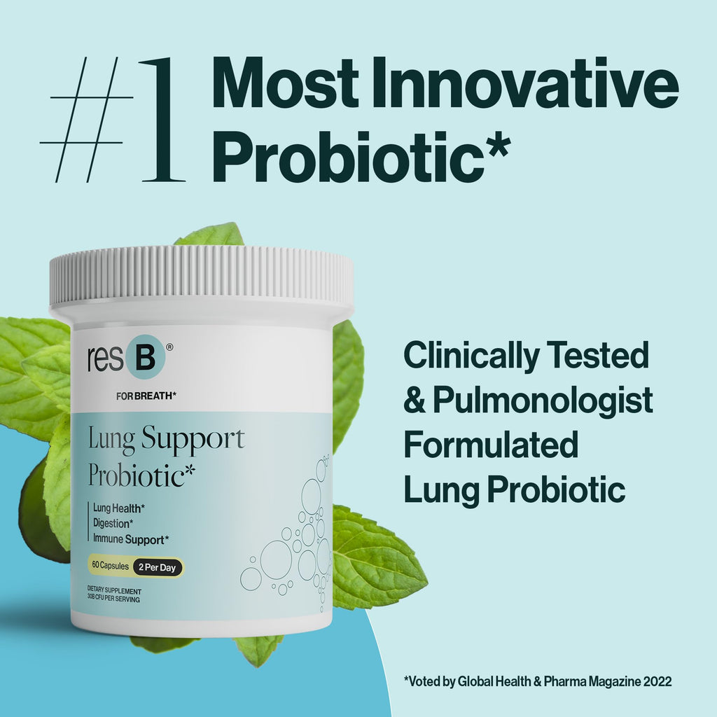resB Lung Support Probiotic Supplement - Lung Health Supplement for Smokers, Gut Health, Immune & Digestive Support, Respiratory Care, Holy Basil & Turmeric, Clinically Trialed - 60 Capsules