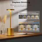SAKRINGT 2 Pack Cordless Table Lamp Rechargeable, 5000mAh Battery Operated Portable Table Light,Dimming LED Table Lamp for Restaurant/Patio/Outdoor(Gold)