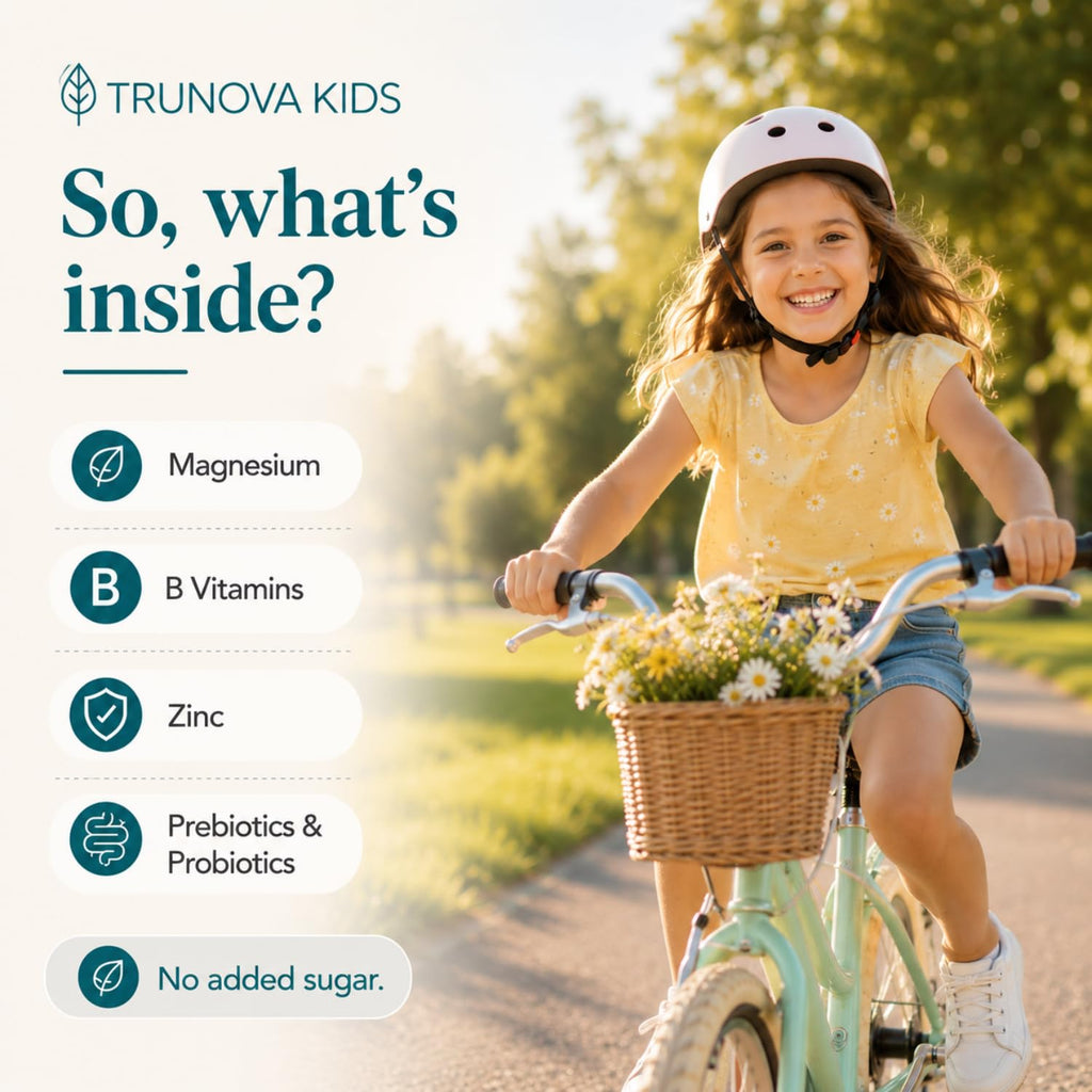 Trunova Kids Focus Attention Drink Mix | Gut + Brain Support Powder for Children Ages 4+ | Strawberry Lemonade | Vitamins, Minerals, Prebiotics & Probiotics | Non-GMO | Gluten Free | 30 Servings