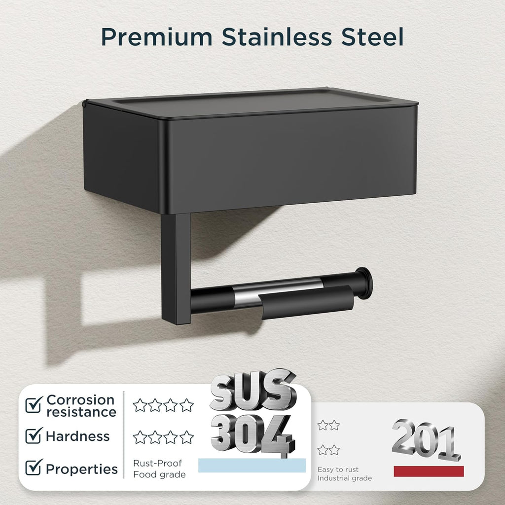 FORIOUS Toilet Paper Holder with Shelf, Wall-Mounted Modern Wipes Dispenser
