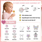 LOFITOR Hypoallergenic Screw Back Earrings for Little Girls Kids Women Cute