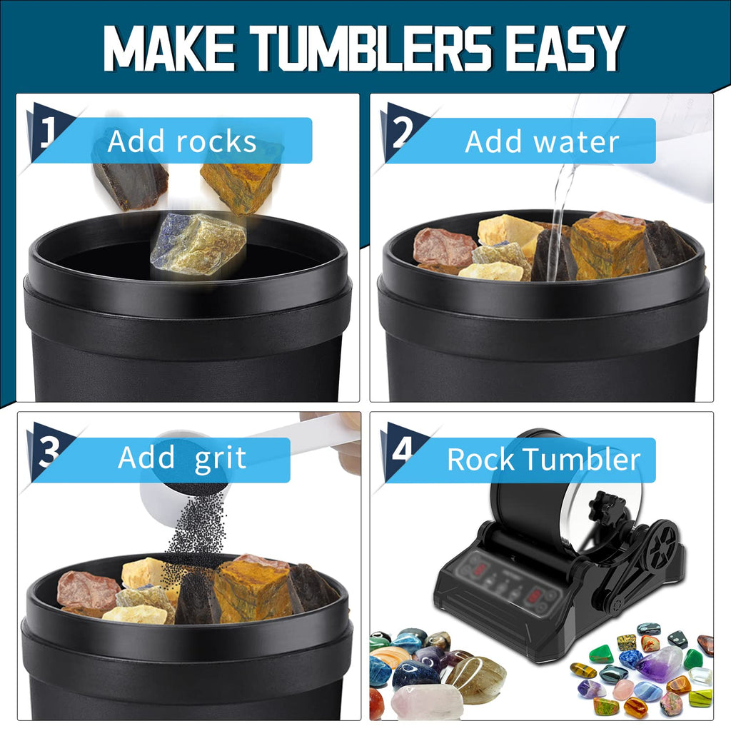 WKTURN Rock Tumbler Grit Set - 4 Step Tumbling Media (Coarse, Medium Grit, Pre-Polished, Final Polish), Set 2.0 for Any Brand of Rock Polisher