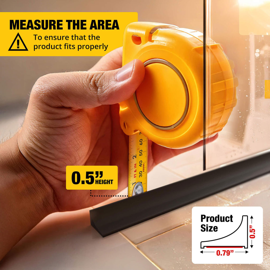 Shower Threshold Water Dam Barrier 98" - Black Collapsible Walk in Shower Water Guard - Door Bottom Seal Strip Leak Guard by Hippo Dam